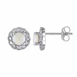 Stella Grace 10K White Gold Opal Flower Stud Earrings