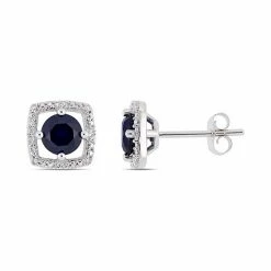Stella Grace 10k White Gold Lab-Created Sapphire & Diamond Accent Frame Earrings