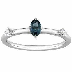 Stella Grace 10k White Gold Oval London Blue Topaz & White Topaz Stackable Ring