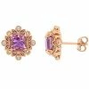 Stella Grace Rose Gold Tone Sterling Silver African Amethsyt & White Topaz Vintage Stud Earrings