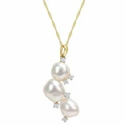 Stella Grace 14k Gold Freshwater Cultured Pearl & 1/6 Carat T.W. Diamond Pendant Necklace