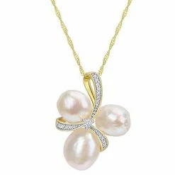 Stella Grace 14k Gold Freshwater Cultured Pearl & 1/10 Carat T.W. Diamond Bow Pendant Necklace
