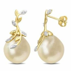 Stella Grace 14k Gold South Sea Cultured Pearl & Diamond Accent Leaf Earrings