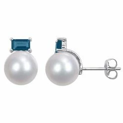 Stella Grace 10k White Gold Freshwater Cultured Pearl & Blue Topaz Stud Earrings