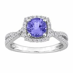 Stella Grace 14k White Gold Tanzanite & 1/2 Carat T.W. Diamond Halo Crossover Engagement Ring