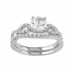 Stella Grace 10k White Gold Lab-Created White Sapphire & 1/6 Carat T.W. Diamond Engagement Ring Set