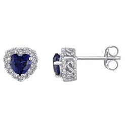 Stella Grace 10k White Gold 1/10 Carat T.W. Diamond & Lab-Created Sapphire Heart Stud Earrings
