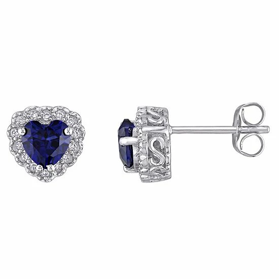 Stella Grace 10k White Gold 1/10 Carat T.W. Diamond & Lab-Created Sapphire Heart Stud Earrings 1 Stella Grace 10k White Gold 1/10 Carat T.W. Diamond & Lab-Created Sapphire Heart Stud Earrings