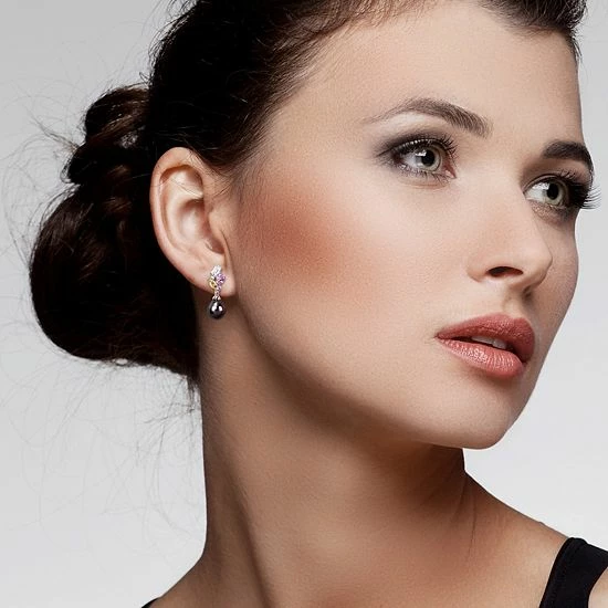 Stella Grace 10k White Gold Multi Gemstone & Black Tahitian Cultured Pearl Drop Earrings 2 Stella Grace 10k White Gold Multi Gemstone & Black Tahitian Cultured Pearl Drop Earrings - Image 2