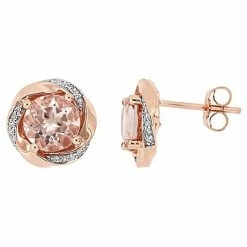 Stella Grace 10K Rose Gold Morganite & 1/10 Carat T.W. Diamond Stud Earrings