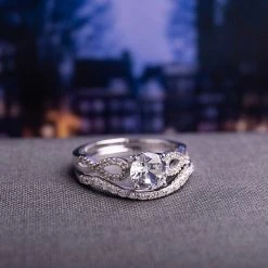 Stella Grace 10k White Gold Lab-Created White Sapphire & 1/6 Carat T.W. Diamond Engagement Ring Set -Stella Grace Sales unnamed file 708