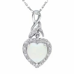 Stella Grace Sterling Silver Opal & Diamond Accent Heart Pendant