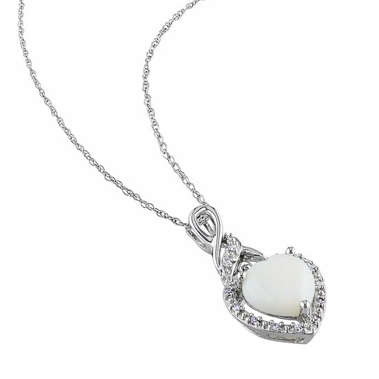 Stella Grace Sterling Silver Opal & Diamond Accent Heart Pendant 2 Stella Grace Sterling Silver Opal & Diamond Accent Heart Pendant - Image 2