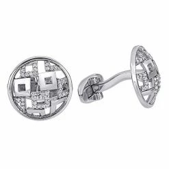 Stella Grace Men's Sterling Silver 1/5 Carat T.W. Diamond Lattice Cuffllinks