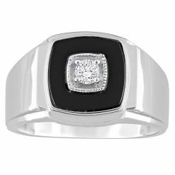 Stella Grace Men's Sterling Silver Square Black Onyx & 1/6 Carat T.W. Diamond Ring