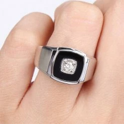 Stella Grace Men's Sterling Silver Square Black Onyx & 1/6 Carat T.W. Diamond Ring -Stella Grace Sales unnamed file 7128