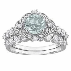 Stella Grace 10k White Gold Aquamarine, White Topaz & Diamond Accent Vintage Engagement Ring Set