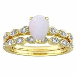 Stella Grace 10k Gold White Opal & Diamond Accent Vintage Engagement Ring Set