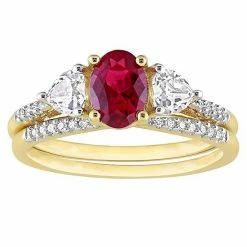 Stella Grace Sales 5 Stella Grace 10k Gold Lab-Created Ruby, Lab-Created White Sapphire & 1/10 Carat T.W. Diamond Engagement Ring Set