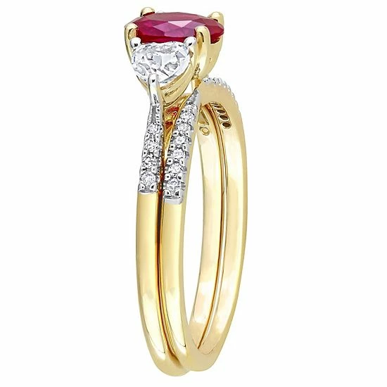 Stella Grace 10k Gold Lab-Created Ruby, Lab-Created White Sapphire & 1/10 Carat T.W. Diamond Engagement Ring Set 2 Stella Grace 10k Gold Lab-Created Ruby, Lab-Created White Sapphire & 1/10 Carat T.W. Diamond Engagement Ring Set - Image 2