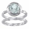 Stella Grace 10k White Gold Aquamarine & 3/8 Carat T.W. Diamond Swirl Engagement Ring Set