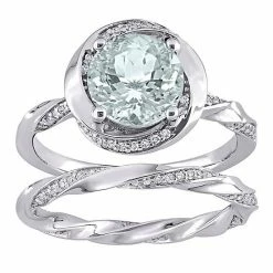 Stella Grace 10k White Gold Aquamarine & 3/8 Carat T.W. Diamond Swirl Engagement Ring Set