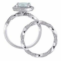 Stella Grace 10k White Gold Aquamarine & 3/8 Carat T.W. Diamond Swirl Engagement Ring Set -Stella Grace Sales unnamed file 7142