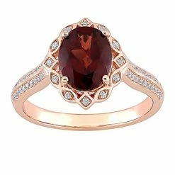 Stella Grace 14k Rose Gold Garnet & 1/6 Carat T.W. Diamond Vintage Halo Engagement Ring