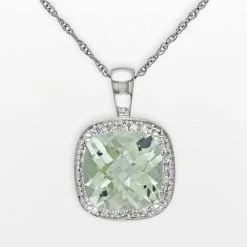 Stella Grace 10k White Gold Green Quartz And 1/10-ct. T.W. Diamond Halo Pendant
