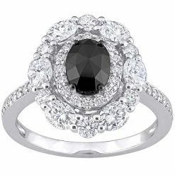 Stella Grace 10k White Gold 3/4 Carat T.W. Oval Black Diamond & 1 3/4 Carat T.W. Lab-Created Moissanite Engagement Ring