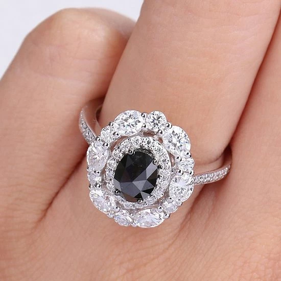 Stella Grace 10k White Gold 3/4 Carat T.W. Oval Black Diamond & 1 3/4 Carat T.W. Lab-Created Moissanite Engagement Ring 5 Stella Grace 10k White Gold 3/4 Carat T.W. Oval Black Diamond & 1 3/4 Carat T.W. Lab-Created Moissanite Engagement Ring - Image 5