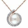 Stella Grace 10k Rose Gold Freshwater Cultured Pearl & Diamond Accent Swirl Halo Pendant Necklace