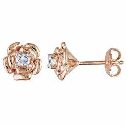 Stella Grace 10k Rose Gold Over Silver Lab-Created White Sapphire Flower Earrings