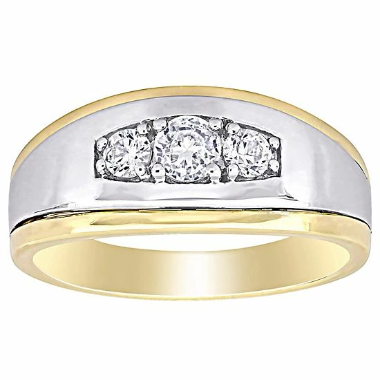 Stella Grace Men's 10k Gold Two Tone Lab-Created White Sapphire 3-Stone Ring 1 Stella Grace Men's 10k Gold Two Tone Lab-Created White Sapphire 3-Stone Ring