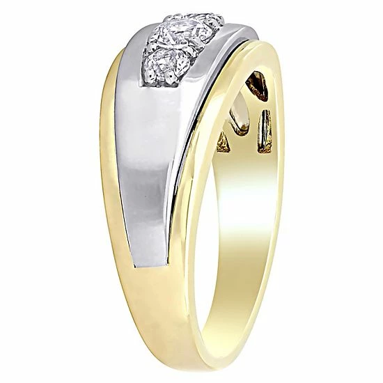 Stella Grace Men's 10k Gold Two Tone Lab-Created White Sapphire 3-Stone Ring 2 Stella Grace Men's 10k Gold Two Tone Lab-Created White Sapphire 3-Stone Ring - Image 2
