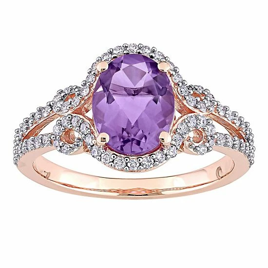 Stella Grace 14k Rose Gold Amethyst & 1/3 Carat T.W. Diamond Halo Split Shank Engagement Ring 1 Stella Grace 14k Rose Gold Amethyst & 1/3 Carat T.W. Diamond Halo Split Shank Engagement Ring
