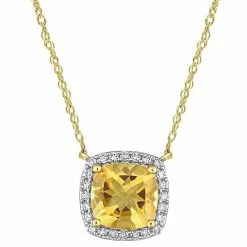 Stella Grace 10k Gold Citrine & 1/8 Carat T.W. Diamond Cushion Halo Necklace