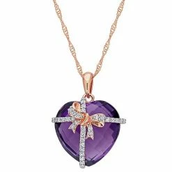 Stella Grace 10k Rose Gold Amethyst & 1/8 Carat T.W. Diamond Heart Pendant Necklace