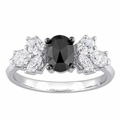 Stella Grace 10k White Gold 3/4 Carat T.W. Oval Black Diamond & 1 3/8 Carat T.W Lab-Created Moissanite Engagement Ring