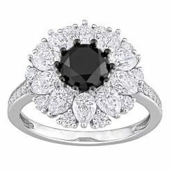 Stella Grace 10k White Gold 3 3/8 Carat T.W. Lab-Created Moissanite & Black Diamond Floral Ring