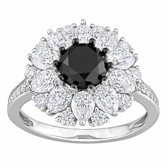 Stella Grace 10k White Gold 3 3/8 Carat T.W. Lab-Created Moissanite & Black Diamond Floral Ring 1 Stella Grace 10k White Gold 3 3/8 Carat T.W. Lab-Created Moissanite & Black Diamond Floral Ring