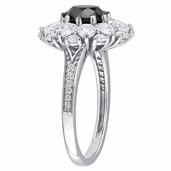 Stella Grace 10k White Gold 3 3/8 Carat T.W. Lab-Created Moissanite & Black Diamond Floral Ring 2 Stella Grace 10k White Gold 3 3/8 Carat T.W. Lab-Created Moissanite & Black Diamond Floral Ring - Image 2