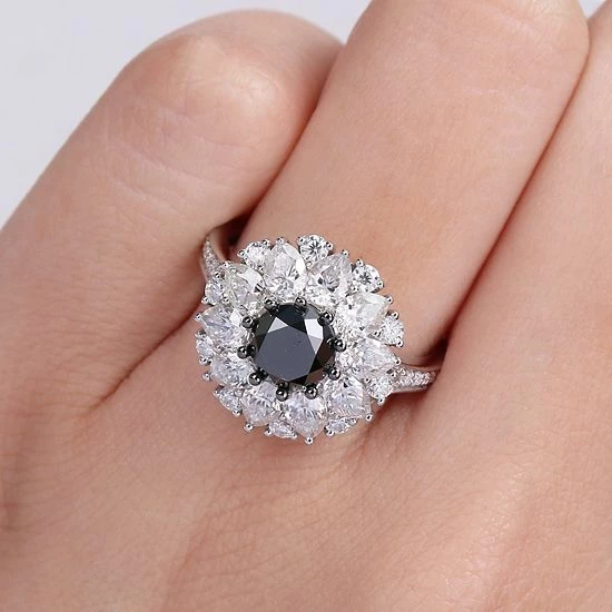 Stella Grace 10k White Gold 3 3/8 Carat T.W. Lab-Created Moissanite & Black Diamond Floral Ring 3 Stella Grace 10k White Gold 3 3/8 Carat T.W. Lab-Created Moissanite & Black Diamond Floral Ring - Image 3