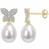 Stella Grace 10k Gold Freshwater Cultured Pearl & 1/8 Carat T.W Diamond Butterfly Drop Earrings