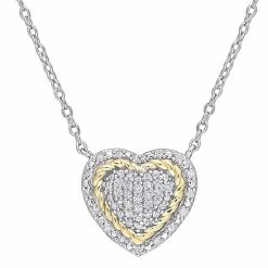 Stella Grace Two Tone Sterling Silver 1/4 Carat T.W. Diamond Heart Pendant Necklace