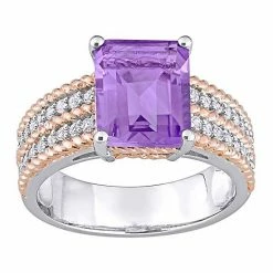 Stella Grace Two Tone Sterling Silver Amethyst & White Topaz Cocktail Ring