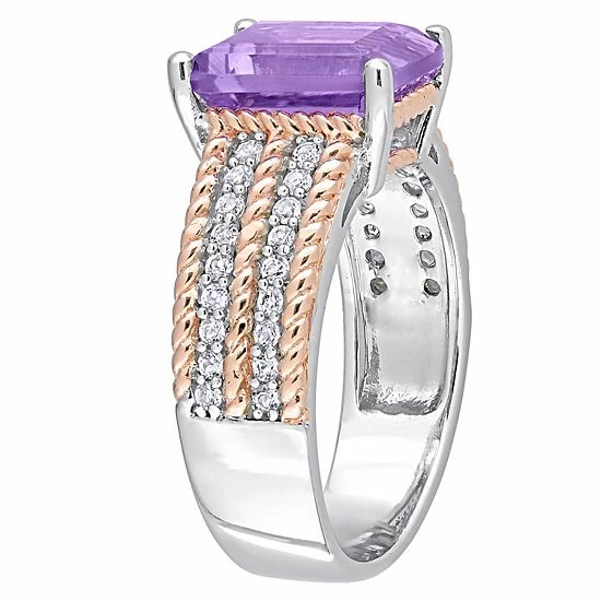 Stella Grace Two Tone Sterling Silver Amethyst & White Topaz Cocktail Ring 2 Stella Grace Two Tone Sterling Silver Amethyst & White Topaz Cocktail Ring - Image 2