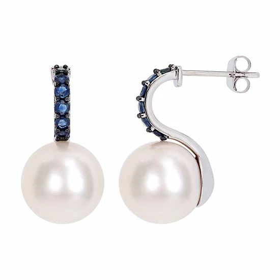 Stella Grace 10k White Gold Sapphire & Freshwater Cultured Pearl Earrings 1 Stella Grace 10k White Gold Sapphire & Freshwater Cultured Pearl Earrings