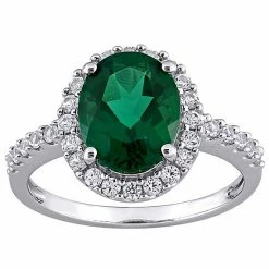 Stella Grace 10k White Gold Lab-Created Emerald & Lab-Created White Sapphire Halo Engagement Ring