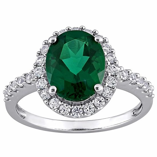 Stella Grace 10k White Gold Lab-Created Emerald & Lab-Created White Sapphire Halo Engagement Ring 1 Stella Grace 10k White Gold Lab-Created Emerald & Lab-Created White Sapphire Halo Engagement Ring